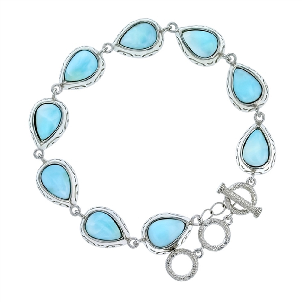 925 Sterling Silver Larimar Teardrop Link Toggle Bracelet 8.5" Toggle 17.91 gm
